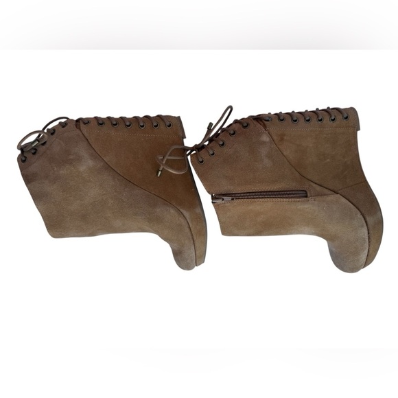 Gianni Bini Brown Suede Lace-Up Wedge Booties Size 8.5M Ankle Boots Corset Back - Picture 8 of 13